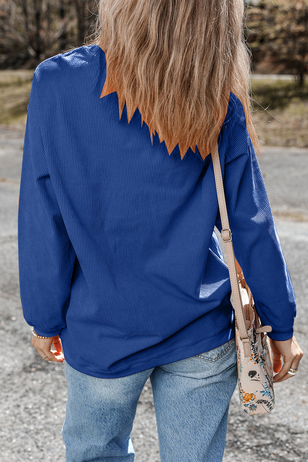 Black Rugby Game Day Embroidered Corduroy Sweatshirt