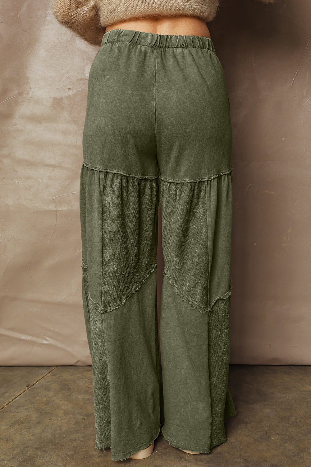 Wild Ginger  Careys Mineral Wash Tiered Wide Leg Patchwork Drawstring Pants